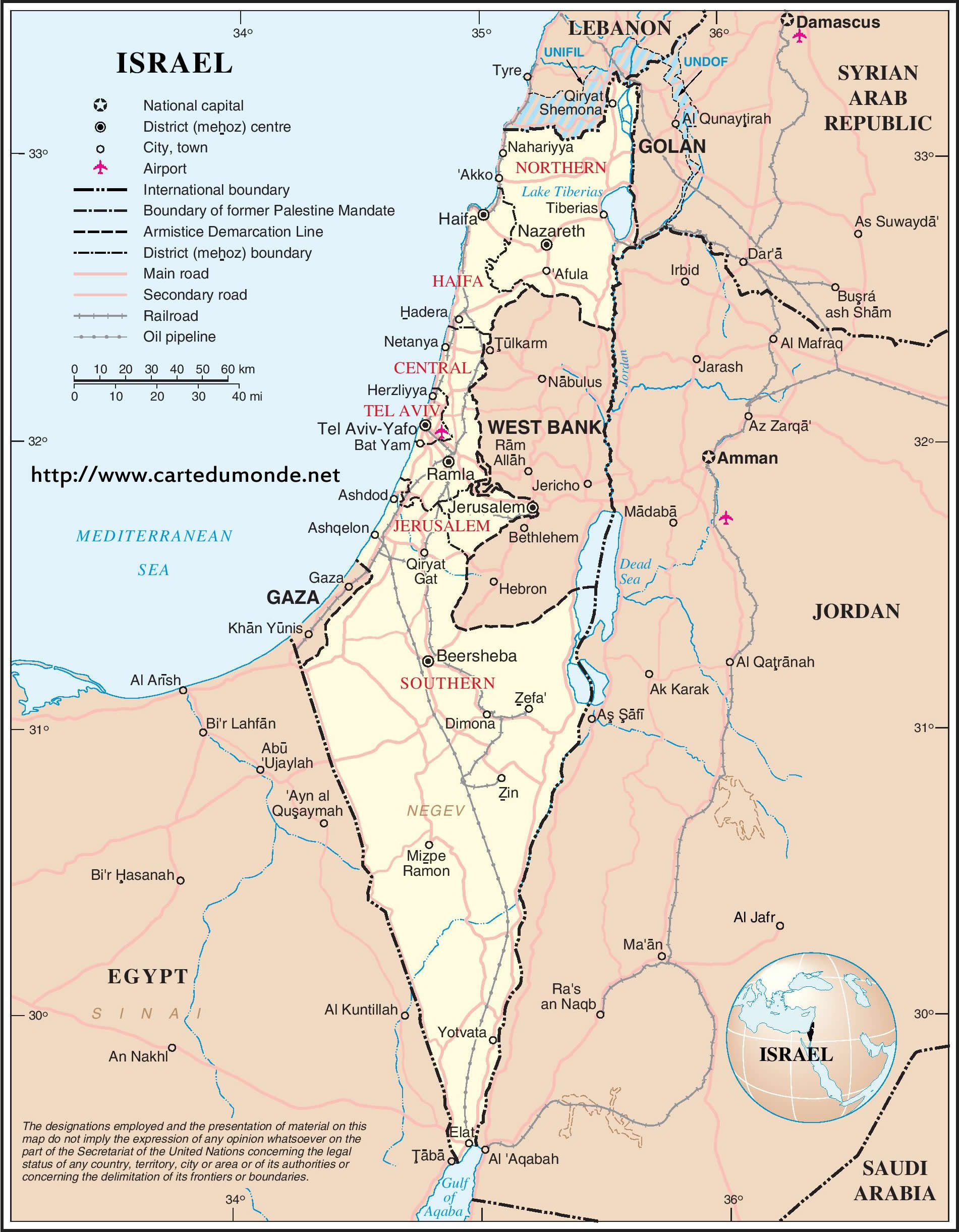 Kaart Israël, land Israël